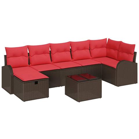 Set di divani con cuscino 8 pcs Marrone e Rosso polyrattan - Foto 1