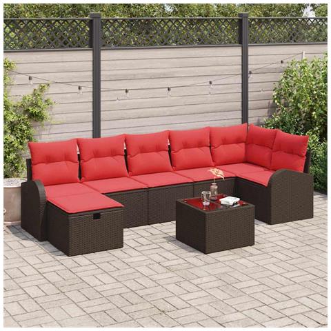 Set di divani con cuscino 8 pcs Marrone e Rosso polyrattan - Foto 2