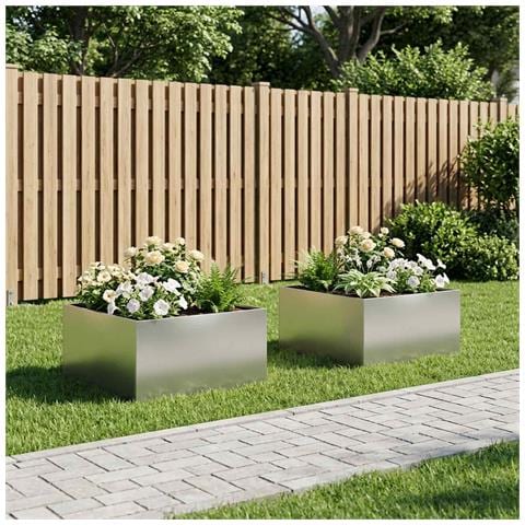 Vaso da giardino 2 pz Argento 100 x 100 x 40 cm Acciaio Inox - Foto 2