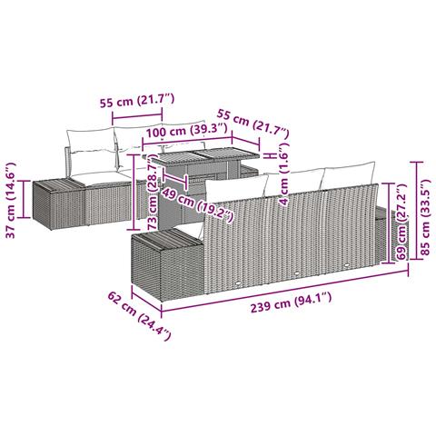 Set Divano da Giardino 8 pz Nero Poly Rattan - Foto 10