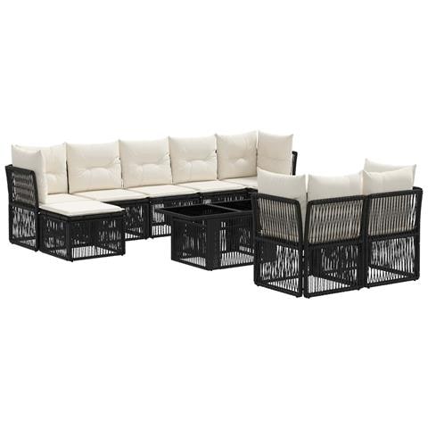 Set Divano da Giardino 10 pz Nero polyrattan - Foto 1