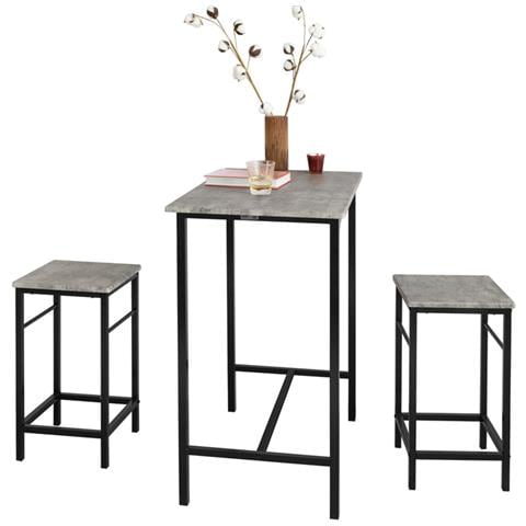 Set 3 Pezzi Tavolo Con 2 Sgabelli Mobile Bar Per Casa Stile Industriale Grigio, L80*p50*a88cm, Grigio Ogt10-hg - Foto 1