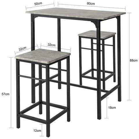 Set 3 Pezzi Tavolo Con 2 Sgabelli Mobile Bar Per Casa Stile Industriale Grigio, L80*p50*a88cm, Grigio Ogt10-hg - Foto 2