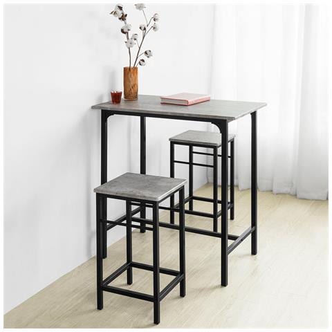 Set 3 Pezzi Tavolo Con 2 Sgabelli Mobile Bar Per Casa Stile Industriale Grigio, L80*p50*a88cm, Grigio Ogt10-hg - Foto 12
