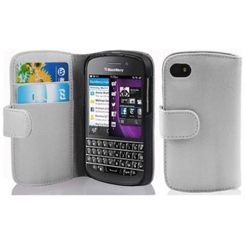 Custodia Compatibile Con Blackberry Q10 In Magnesio Bianco - Coperchio Protettivo In Ecopelle Testurizzata E Tasca Per Carte Di Credito - Foto 1