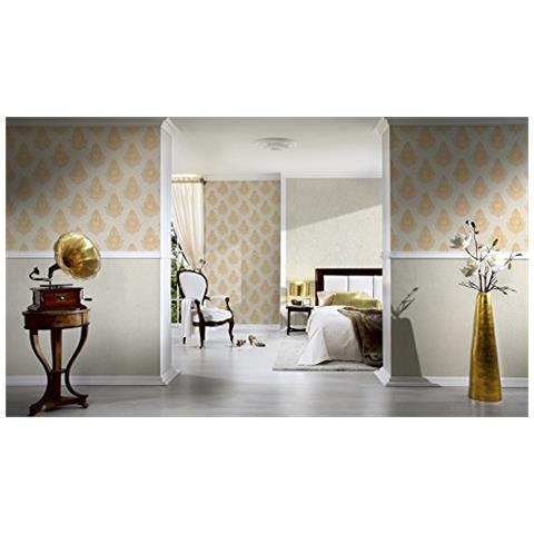 959811 - Carta Da Parati Nobile Modello Classico Sfondo Crema Strutturato Metallico, Bianco - Foto 3