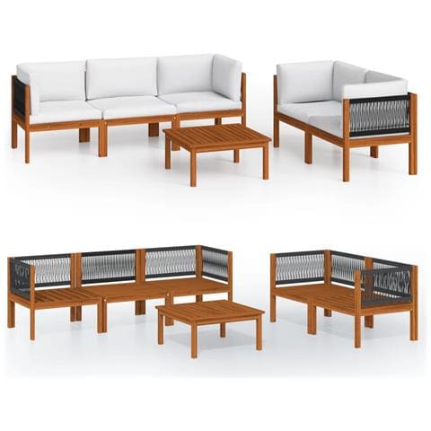 Set Divani Da Giardino 6 Pz Con Cuscini Crema Massello Acacia - Foto 1