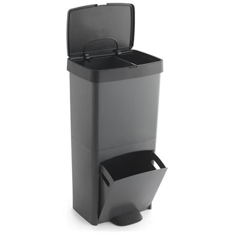 Bidone Per La Raccolta Differenziata A 3 Scomparti Plastica Riciclata 80 Litri Antracite - Vanern - Foto 1
