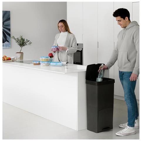 Bidone Per La Raccolta Differenziata A 3 Scomparti Plastica Riciclata 80 Litri Antracite - Vanern - Foto 2