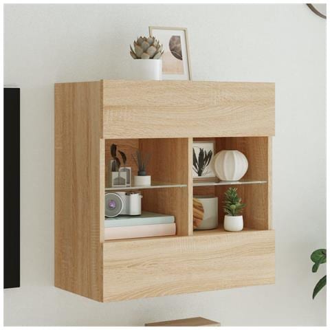Mobile Tv A Parete Con Luci Led Rovere Sonoma 58,5x30x60,5 Cm - Foto 1