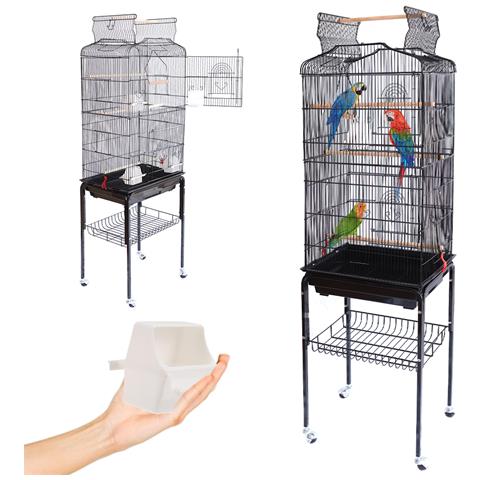 Gabbia Voliera Per Uccelli Nera Per Pappagalli Con Tetto Apribile 46x35x148 Cm - Foto 1