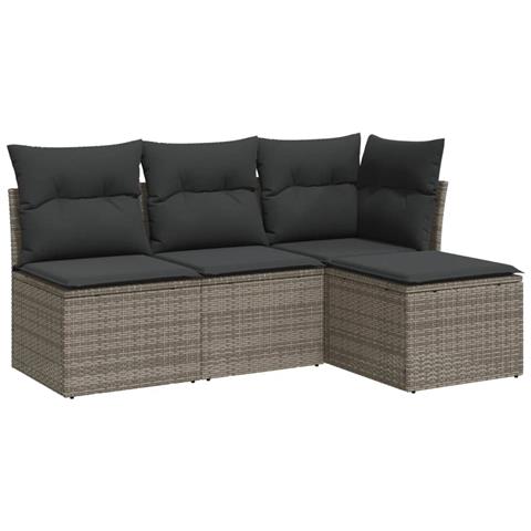 Set Divani Da Giardino 4 Pz Con Cuscini In Polyrattan Grigio - Foto 1