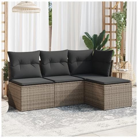 Set Divani Da Giardino 4 Pz Con Cuscini In Polyrattan Grigio - Foto 2