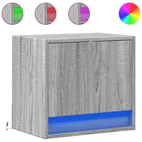Comodini A Parete Con Luci Led 2 Pz Grigio Sonoma - Foto 2