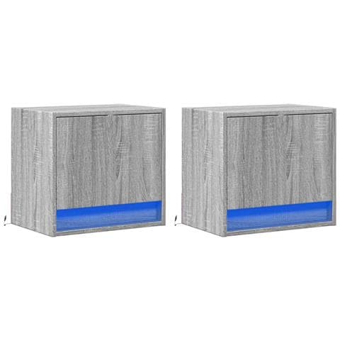 Comodini A Parete Con Luci Led 2 Pz Grigio Sonoma - Foto 3