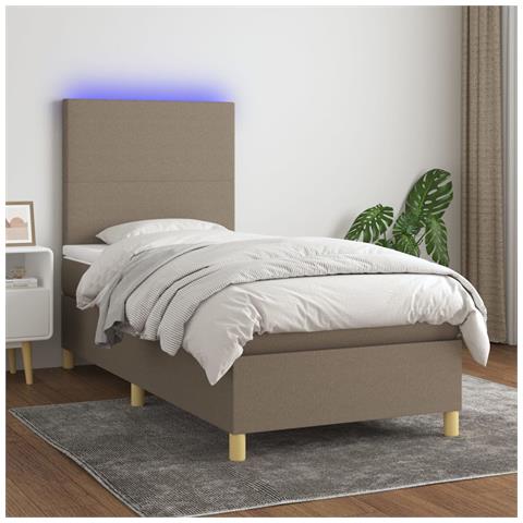 Letto A Molle Con Materasso E Led Tortora 100x200cm In Tessuto - Foto 8