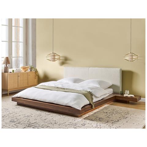 Letto Matrimoniale Marrone Con Testata In Bouclé E Led 160 X 200 Cm Zen - Foto 1