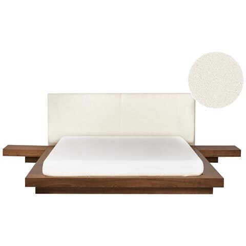 Letto Matrimoniale Marrone Con Testata In Bouclé E Led 160 X 200 Cm Zen - Foto 2