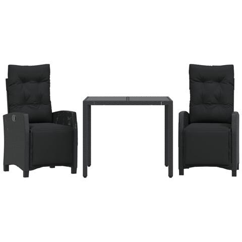 Set da Pranzo da Giardino 3 pz con Cuscini Nero in Polyrattan - Foto 1