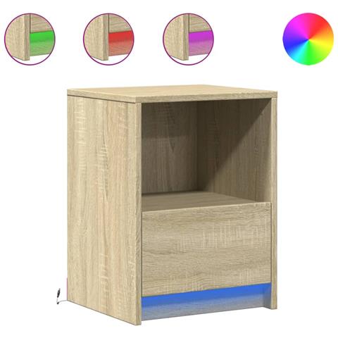 Comodino Con Luci Led Rovere Sonoma In Legno Multistrato - Foto 2