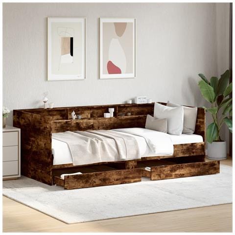 Divano Letto Con Cassetti Senza Materasso Rovere Fumo 100x200cm - Foto 1