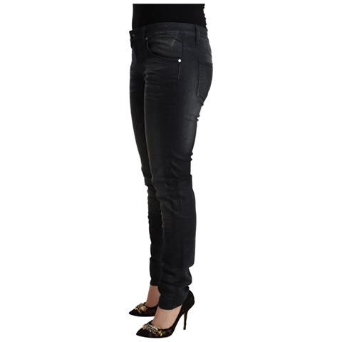 Jeans Slim Fit In Denim A Vita Bassa In Cotone Lavato Nero - W26 - Foto 2
