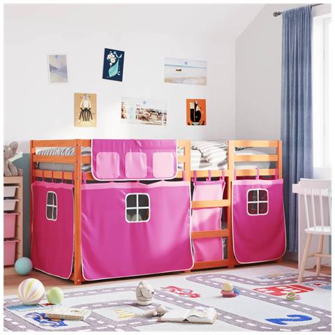 Letto a Castello senza Materasso Rosa 90x200 cm Legno di Pino - Foto 2
