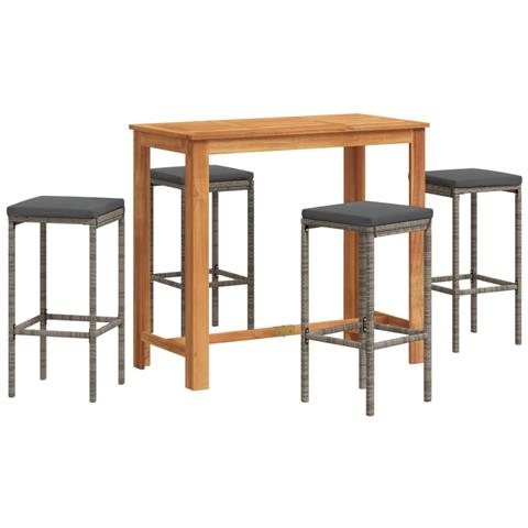 Set Bar Giardino 5pz Grigio Legno Massello Acacia E Polyrattan - Foto 2