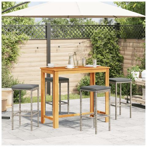 Set Bar Giardino 5pz Grigio Legno Massello Acacia E Polyrattan - Foto 3