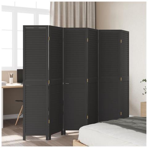 Divisorio Ambienti 6 Pannelli Nero Legno Massello Di Paulownia - Foto 3