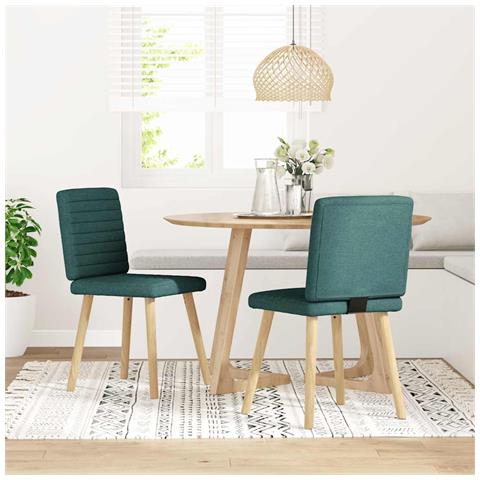 Sedie Da Pranzo 2 Pz Verde Scuro In Tessuto - Foto 1