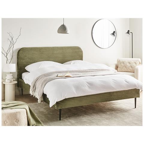 Letto Velluto A Coste Flayat 160 X 200 Cm Verde - Foto 1