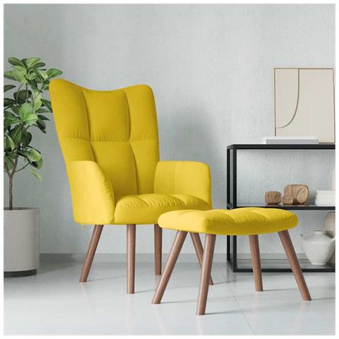 Lusso Casadino -  Poltrona Relax Con Poggiapiedi Giallo Senape In Velluto - Foto 8