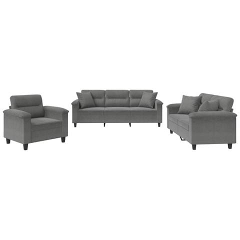 Set Divani 3 pz con Cuscini Grigio Scuro in Tessuto Microfibra - Foto 1