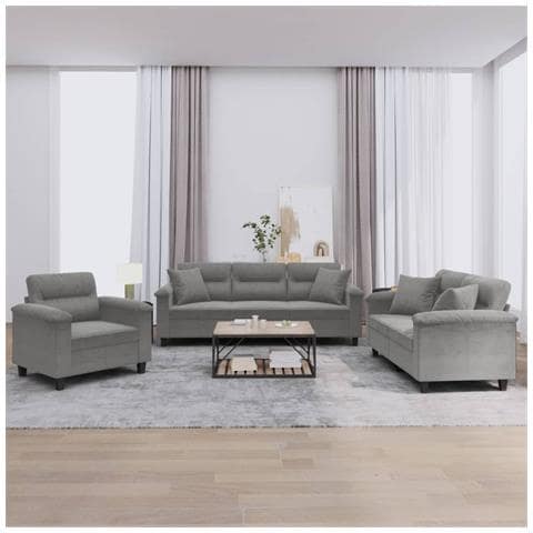 Set Divani 3 pz con Cuscini Grigio Scuro in Tessuto Microfibra - Foto 2