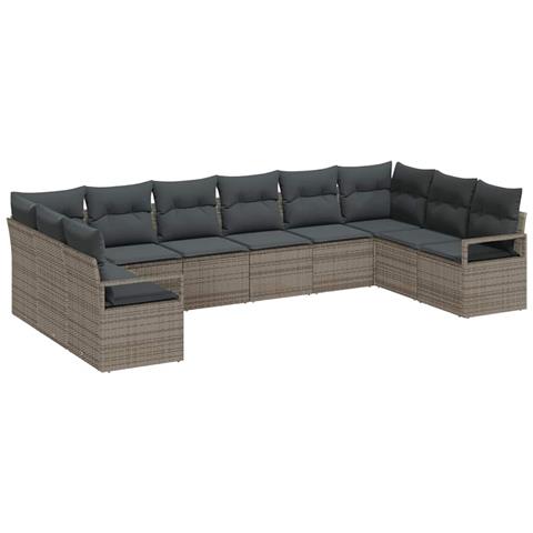Set di divani da giardino  da 10 pezzi con cuscini grigi in rattan sintetico, Divano da giardino  per 2 persone con cuscini grigi in rattan sintetico - Foto 1