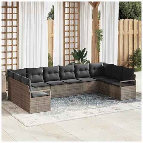 Set di divani da giardino  da 10 pezzi con cuscini grigi in rattan sintetico, Divano da giardino  per 2 persone con cuscini grigi in rattan sintetico - Foto 2