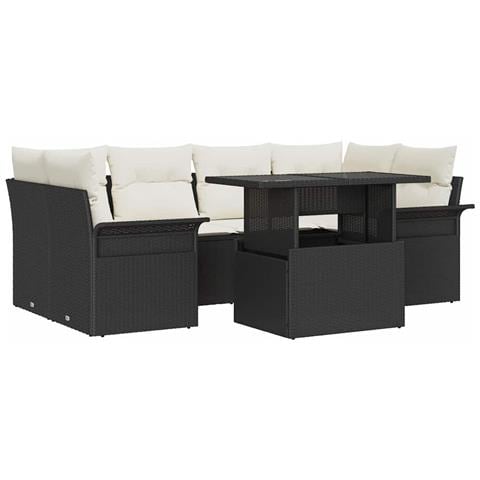 Set Divano da Giardino 7 Pezzi con Cuscini Nero Polirattan - Foto 1
