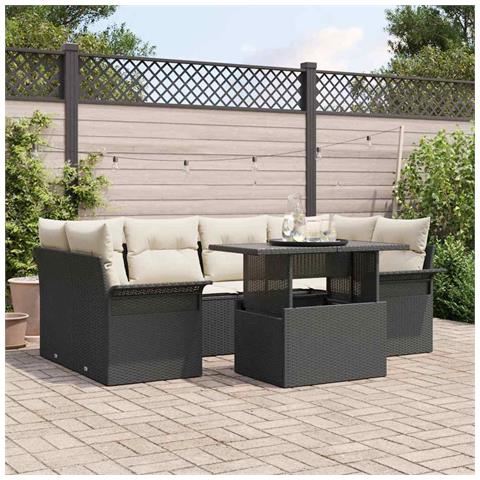 Set Divano da Giardino 7 Pezzi con Cuscini Nero Polirattan - Foto 2