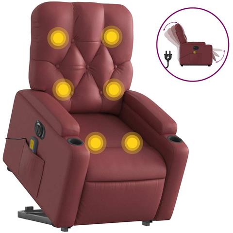 Poltrona Alzapersona Reclinabile Rosso Vino in Similpelle - Foto 1