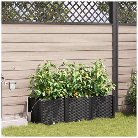 Fioriere da giardino con sistema di irrigazione 3 pz Nero - Foto 2