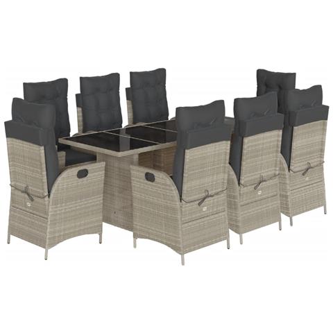 Set Pranzo da Giardino 9pz con Cuscini Grigio Chiaro Polyrattan - Foto 1