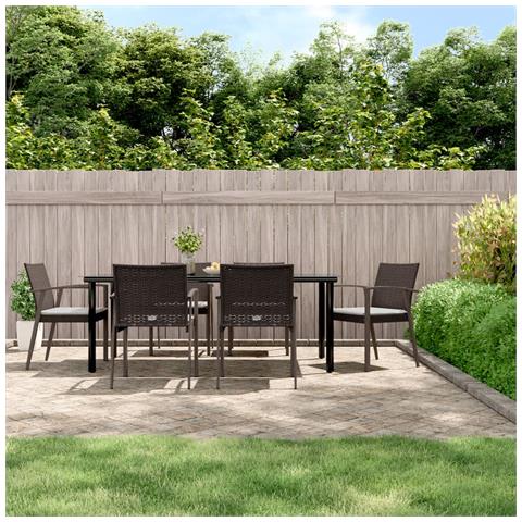 Set Pranzo da Giardino 7 pz con Cuscini in Polyrattan e Acciaio - Foto 2
