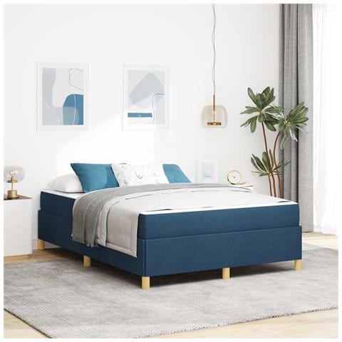 Letto a molle con materasso Blu e Bianco 160 x 200 cm Tessuto - Foto 2