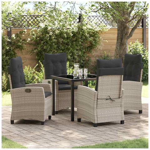 Set da Pranzo per Giardino 5 pcs Grigio chiaro polyrattan - Foto 2