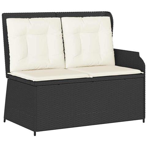 Panchina da giardino con cuscino Nero Poly Rattan - Foto 1