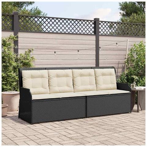 Panchina da giardino con cuscino Nero Poly Rattan - Foto 2
