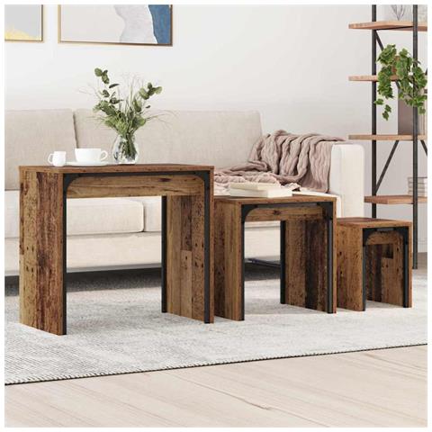 Tavolo da caffè nesting 3 pcs Legno vecchio 60 x 35 x 56 cm - Foto 2