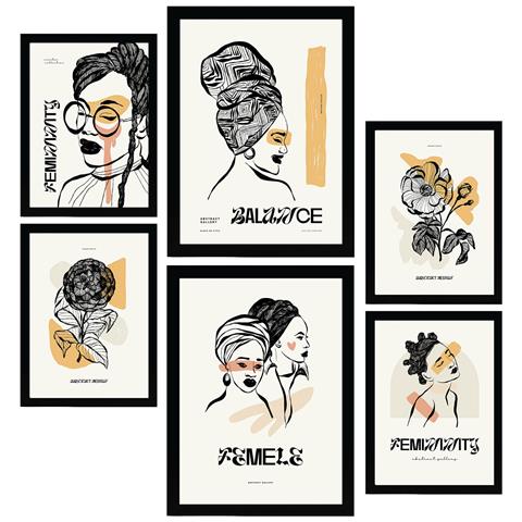 Set Di 6 Stampe Stampe Artistiche In Stile Schizzo Con Inchiostro Nero Per L'interior Design A3 & A4 Senza Cornice - Foto 1