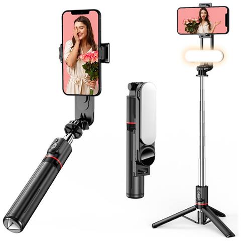 Selfie Stick In Acciaio Inossidabile Con Luce Di Riempimento Rimovibile - Treppiede Bluetooth Estensibile Con Scatto Remoto - Foto 2